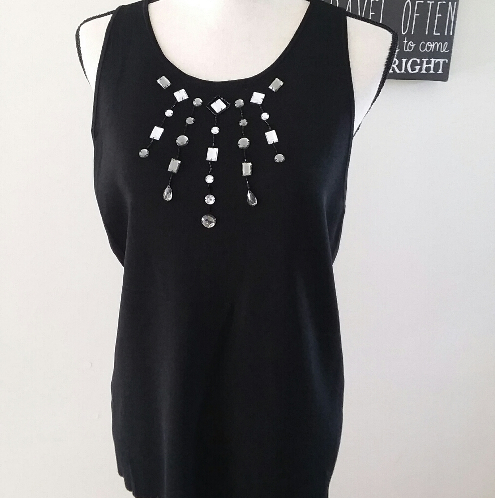 ANN TAYLOR LOFT Women’s Jeweled Neckline Top XL